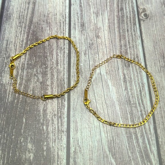 Set of 2 Gold Bracelets Chunky Twisted Cable Cuban Chain - Picture 1 of 6